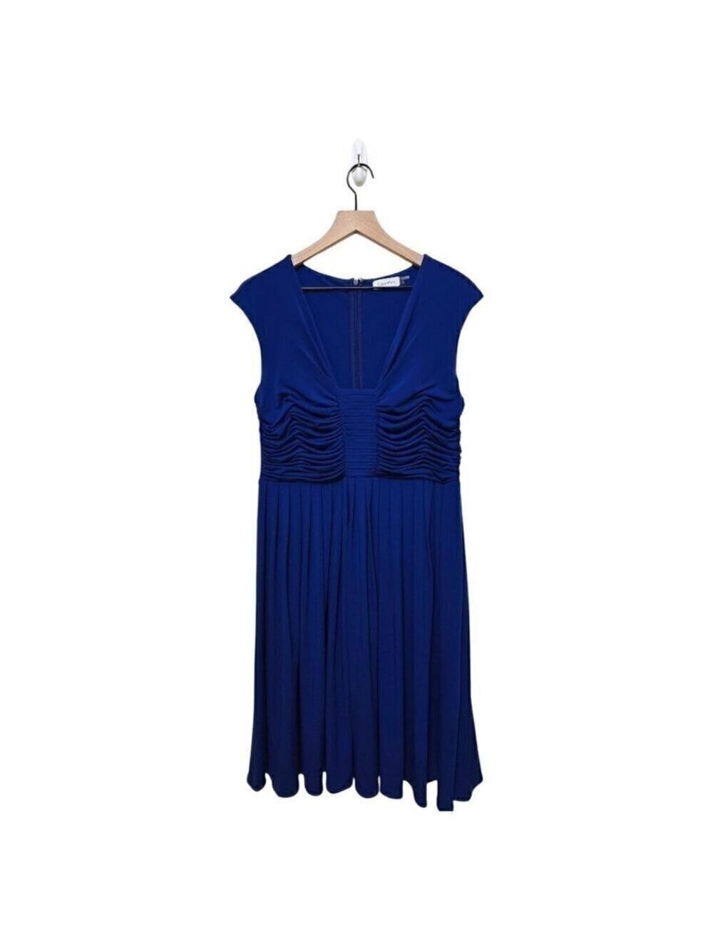 Calvin Klein Royal Blue Ruched Pleated Cocktail Dress Sz 10